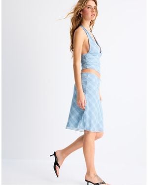 Stradivarius Printed Tulle Midi Skirt - Blue