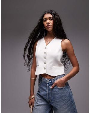 TOPSHOP V Neck Cropped Waistcoat - Grey