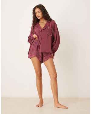 Free People Midnight Muse Satin Sleep Shorts - Red