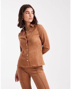Miss Selfridge Suedette Fitted Shirt-brown