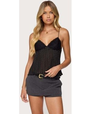 Edikted Rhian Lacey Pleated Babydoll Top - Black