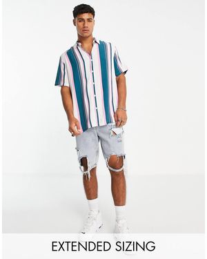 ASOS Camicia Comoda A Righe Bianca E Verde-Azzurro - Multicolore