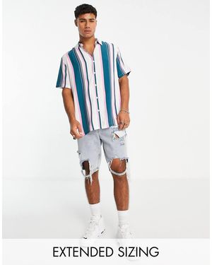 ASOS Camicia Comoda A Righe Bianca E Verde-Azzurro - Multicolore
