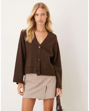 Gina Tricot Relaxed Knitted Cardigan With Pockets - Brown
