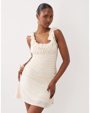 ASOS Square Neck Devore Mini Dress With Lace-up Back - Natural