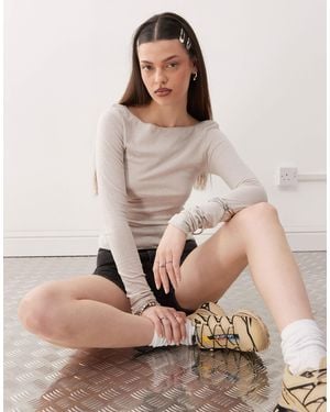 Weekday Linen Blend Long Sleeve Top - Natural