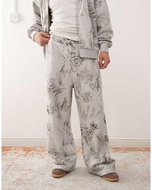Weekday Co-Ord Wide Leg Joggers With Scribble Graphic Print - Grey
