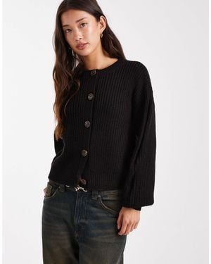 Vero Moda – breit gerippte strickjacke - Schwarz