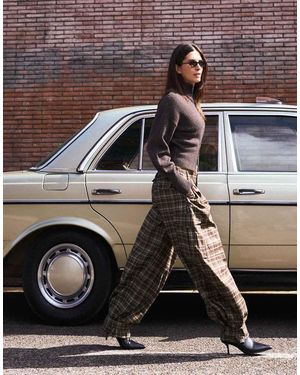 Bershka Checked Cargo Trousers - Metallic