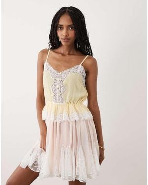 Miss Selfridge Sheer Mini Dress With Lace Godets - Pink