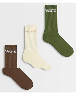 Vans Calcetines Classic Crew De 3 Pares En Varios Colores - Verde