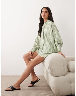 Aria Cove Pocket Front Deep Cuff Oversized Shirt - Natural
