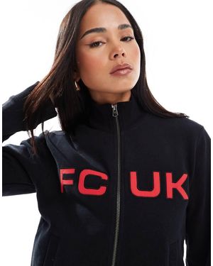 French Connection Sudadera Negra Con Cremallera Y Texto "Fcuk" De - Azul
