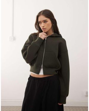 Weekday Sudadera Con Capucha Y Cremallera De Tejido Efecto Neopreno Danni De - Negro