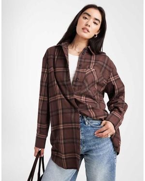 ONLY Oversized Check Flannel Shirt - Brown