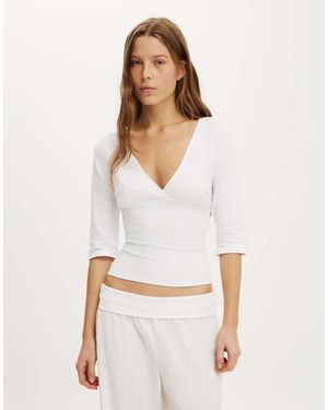 Cotton On Maple V Neck 3/4 Sleeve - White
