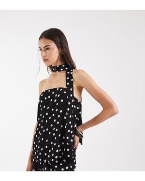 Vero Moda Top Negro Con Estampado De Lunares Blancos Y Escote Palabra De Honor Con Detalle De Fular De Tejido Liso (Parte De Un Conjunto) - Multicolor