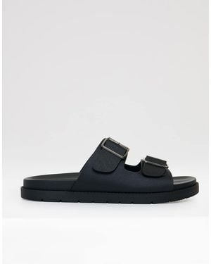 Threadbare Faux Leather Buckle Strap Sandals - Black