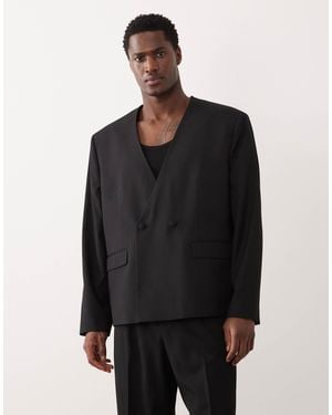 ASOS Collarless Boxy Suit Jacket - Black