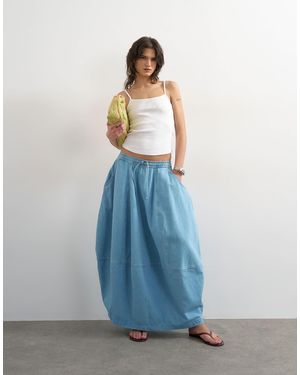 TOPSHOP Denim Pull On Barrel Maxi Skirt - Blue