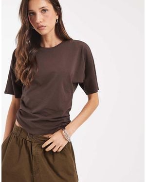 Pieces T-Shirt Met Aangerimpelde Taille - Bruin