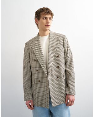 TOPMAN Relaxed Gingham Check Blazer - Natural