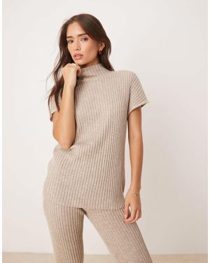 Pretty Lavish Short Sleeve Knit Top Co-ord - Natural
