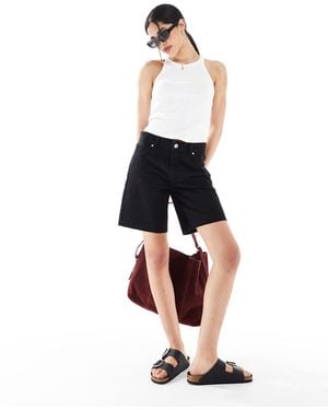 Bershka High Waisted Raw Hem Longline Denim Shorts - White