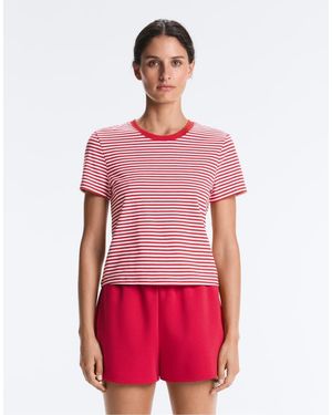 Oysho Regular Fit Striped Cotton Blend Short-Sleeved T-Shirt - Red