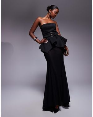 ASOS Premium Bodice Maxi Dress With Cinched Belt Detail And Sheer Skirt - Gray