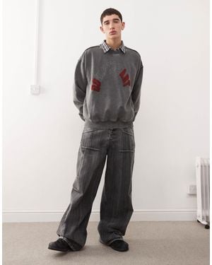 Weekday Liam Oversized Sweatshirt With Embroidered Text Graphic - Gray