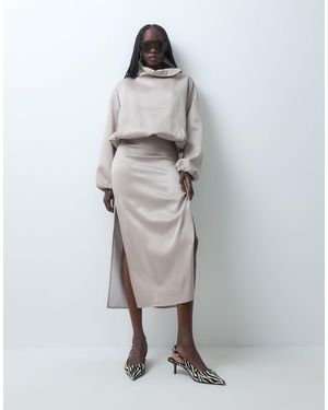 ASOS Satin Maxi Column Skirt With Side Split - Grey