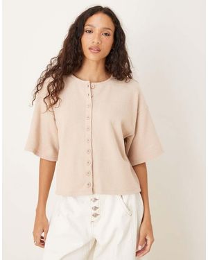 ASOS T-Shirt Morbidissima Color Avena Squadrata Con Bottoni - Neutro