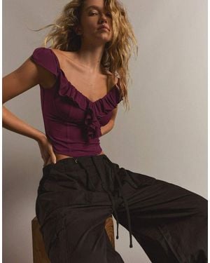 Bershka Bardot Corset Frill Top - Black