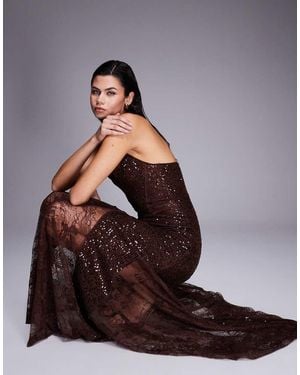 ASOS All Over Sequin Maxi Dress With Lace Godets - Brown