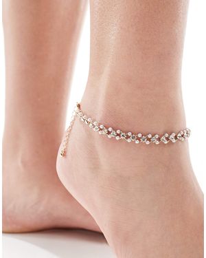 ASOS Asos Design Curve Anklet With Faux Pearl And Crystal Detail - Pink