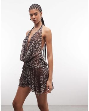 I.AM.GIA Rosanna Georgette Chiffon Plunge Cowl Halterneck Low Back Mini Dress - Multicolour