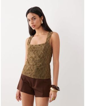ASOS Soft Square Dobby Flocked Lace Vest - Brown
