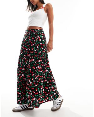 Monki Midi Tiered Skirt - Black