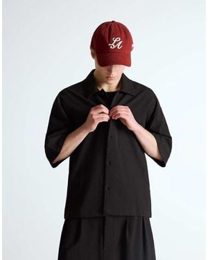 Bershka Pleated Short Sleeve Boxy Shirt - Black