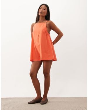 ASOS Asos Design Petite Cotton Linen Pinny Playsuit - Orange