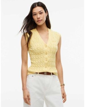 Tommy Hilfiger Cable Knit Slim Cap Sleeve Cardigan - Yellow