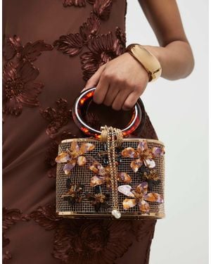 River Island Cage Bag With Floral Detail - Brown