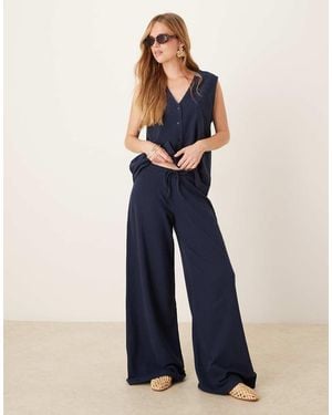 ASOS Textured Knit Wide Leg Co-Ord Trouser - Blue