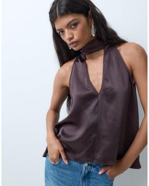 ASOS Tailored Satin Open Back Halter Top - Brown