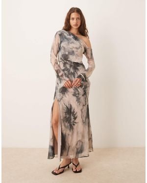 ASOS Fallen Shoulder Midi Dress With Seaming Details - Natural