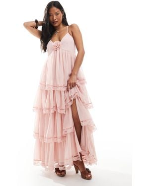 Miss Selfridge Race Day Chiffon Tiered Maxi Dress - Pink