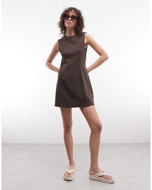 Monki Cinched Waist Sleeveless Mini Dress - Brown