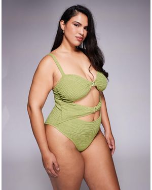 ASOS Asos Design Curve Laurie Twist Front Chain Link Bandeau Swimsuit - Green