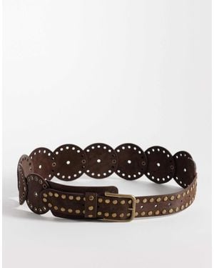 ASOS Faux Suede Studded Round Disc Belt - Brown